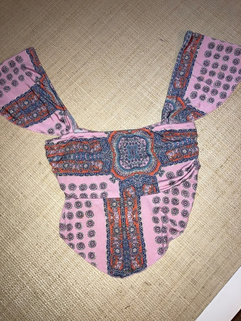Urban Outfitters Pink Boho Print Women’s Off-Shoulder crop Top Sz S
